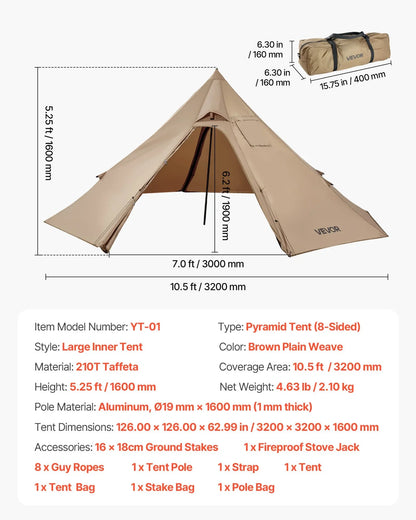 VEVOR Tipi Hot Tent with Stove Jack Waterproof Portable for 2 Persons Camping - View 6