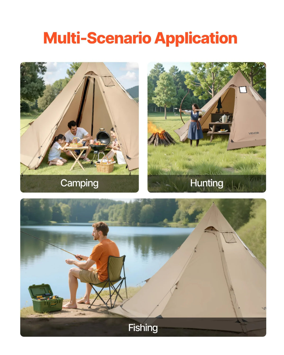 VEVOR Tipi Hot Tent with Stove Jack Waterproof Portable for 4-6 Persons Camping - View 6