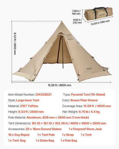 VEVOR Tipi Hot Tent with Stove Jack Waterproof Portable for 4-6 Persons Camping - View 7