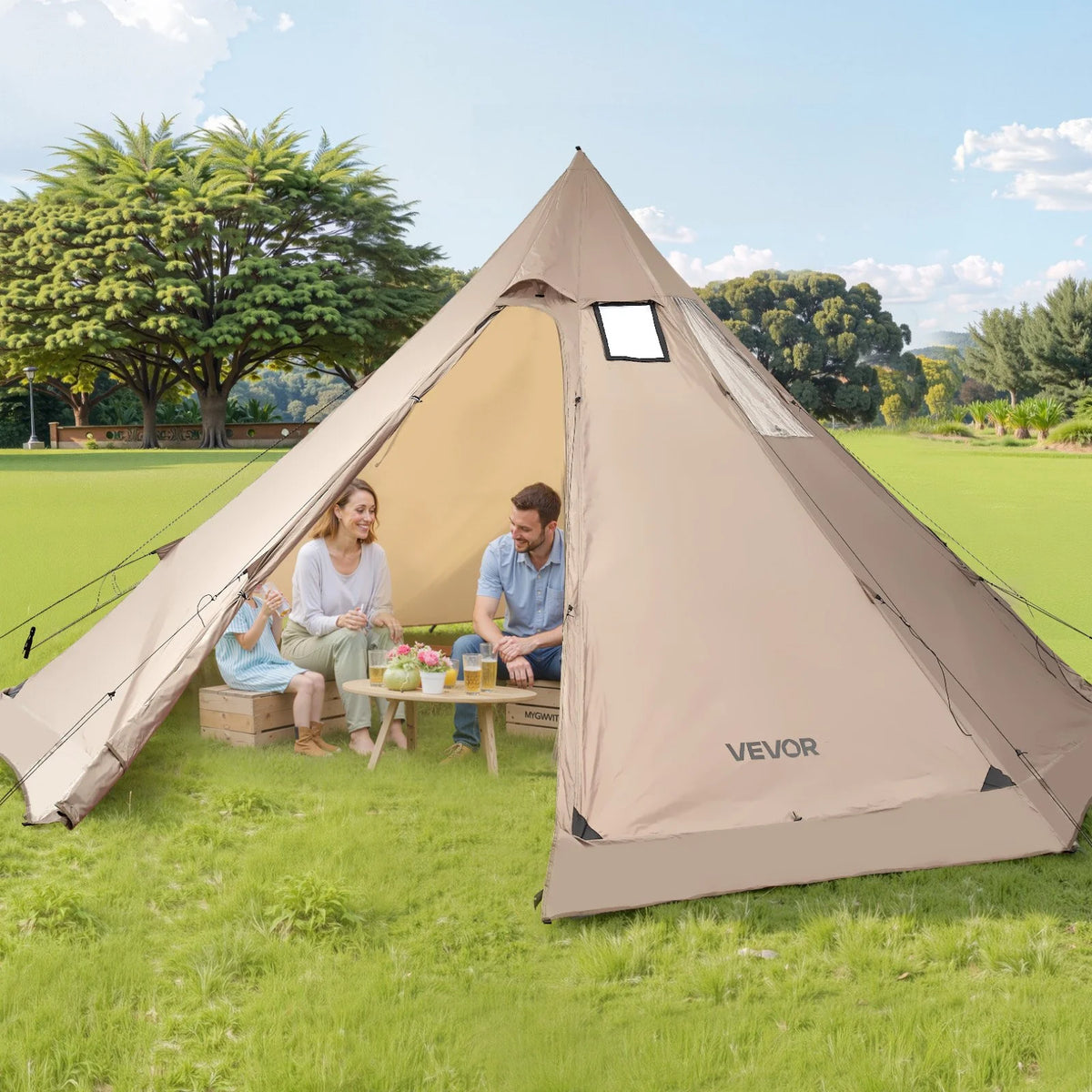 VEVOR Tipi Hot Tent with Stove Jack Waterproof Portable for 4-6 Persons Camping - View 8