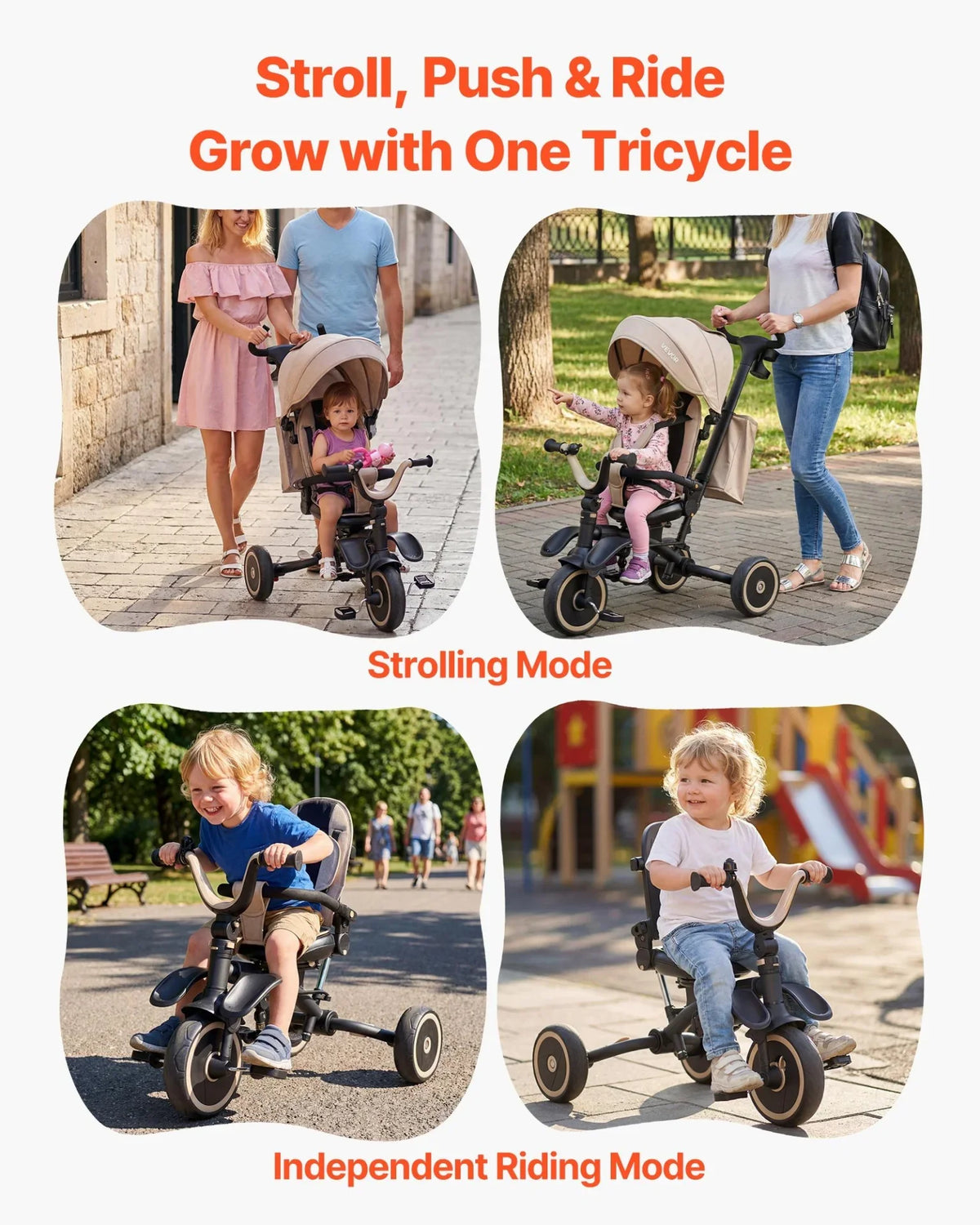 VEVOR Toddler Tricycle & Stroller for 18 Months to 5 Year Old, 7-in-1 Kids Trike with Parent Push Handle, Canopy, Rotating Seat and Storage, Tricycle for Toddlers, Birthday Toy for Boys and Girls - View 5