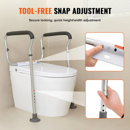 VEVOR Toilet Safety Rail, Bathroom Toilet Seat Frame, Adjustable Width & Height Fit Most Toilets, Supports 300lbs, Toilet Handles Grab Bars with Padded Armrests for Handicap, Disabled, Seniors