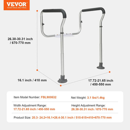 VEVOR Toilet Safety Rail, Bathroom Toilet Seat Frame, Adjustable Width & Height Fit Most Toilets, Supports 300lbs, Toilet Handles Grab Bars with Padded Armrests for Handicap, Disabled, Seniors - View 10