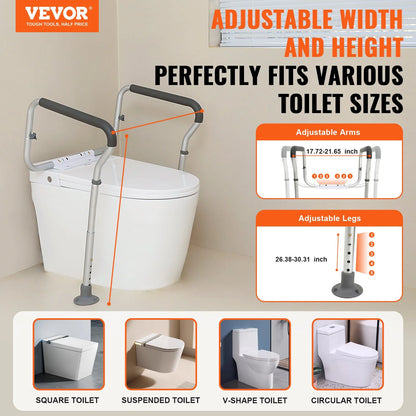 VEVOR Toilet Safety Rail, Bathroom Toilet Seat Frame, Adjustable Width & Height Fit Most Toilets, Supports 300lbs, Toilet Handles Grab Bars with Padded Armrests for Handicap, Disabled, Seniors - View 5