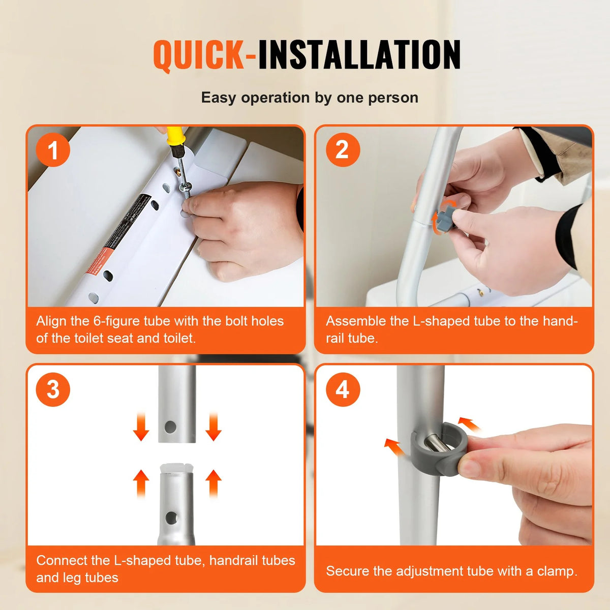 VEVOR Toilet Safety Rail, Bathroom Toilet Seat Frame, Adjustable Width & Height Fit Most Toilets, Supports 300lbs, Toilet Handles Grab Bars with Padded Armrests for Handicap, Disabled, Seniors - View 9