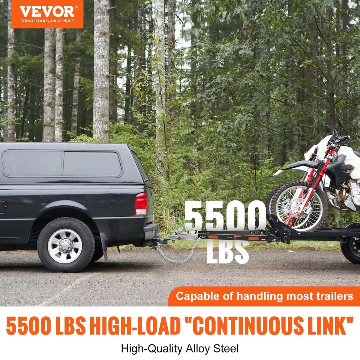 VEVOR Tow Bar, 5500 lbs Towing Capacity with Chains, Powder-Coating Alloy Steel Bumper-Mounted Universal Towing Bar, Coupler Fits 2-Inch Ball Hitch, 39.4-Inch Opening Width, for RV Car Trailer Truck - View 2