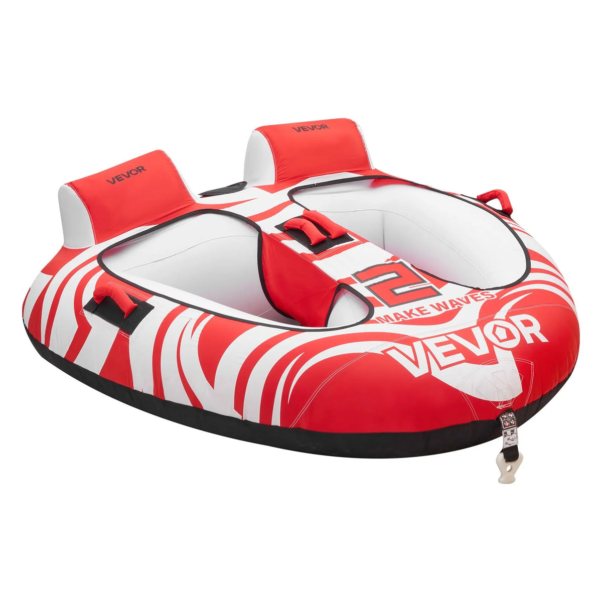 VEVOR Towable Tubes for Boating, 2-Rider Inflatable Boat Tubes and Towables, 340 lbs Capacity Water Sport Tubes for Boat to Pull - with 2 Cockpits, Full Nylon Cover, Padded Grab Handles & Safety Valve - View 10
