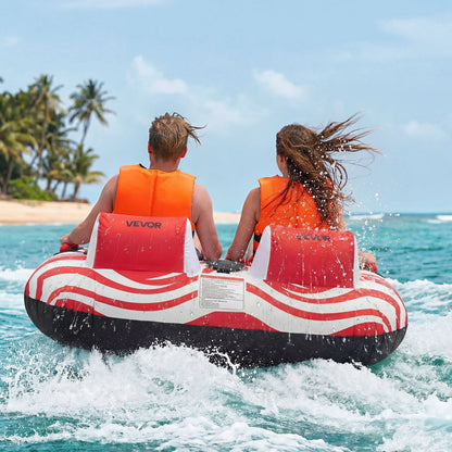 VEVOR Towable Tubes for Boating, 2-Rider Inflatable Boat Tubes and Towables, 340 lbs Capacity Water Sport Tubes for Boat to Pull - with 2 Cockpits, Full Nylon Cover, Padded Grab Handles & Safety Valve - View 7