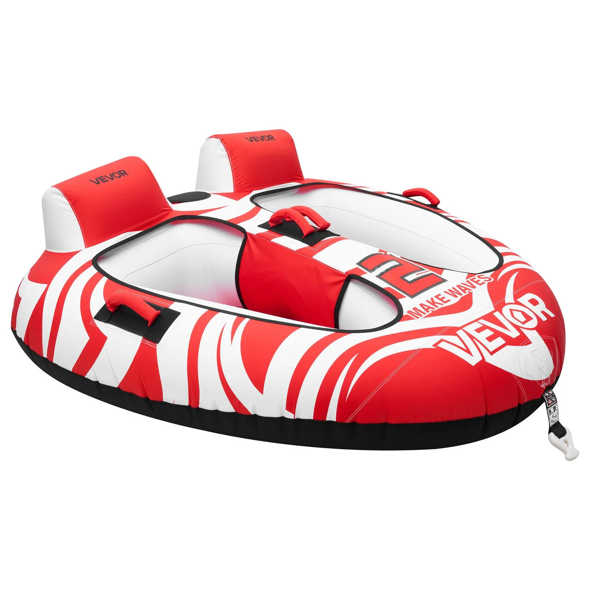 VEVOR Towable Tubes for Boating, 2-Rider Inflatable Boat Tubes and Towables, 340 lbs Capacity Water Sport Tubes for Boat to Pull - with 2 Cockpits, Full Nylon Cover, Padded Grab Handles & Safety Valve - View 8