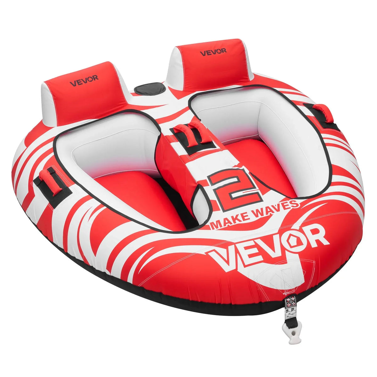 VEVOR Towable Tubes for Boating, 2-Rider Inflatable Boat Tubes and Towables, 340 lbs Capacity Water Sport Tubes for Boat to Pull - with 2 Cockpits, Full Nylon Cover, Padded Grab Handles & Safety Valve - View 9