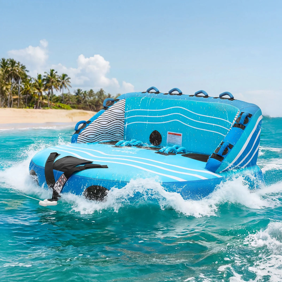 VEVOR Towable Tubes for Boating, 3-Rider Inflatable Towable Tube for Boat to Pull, 510 lbs Capacity Water Sports Boating Tubes - with Full Nylon Cover, Dual Tow Points, Safety Valve & Padded Handles - View 7