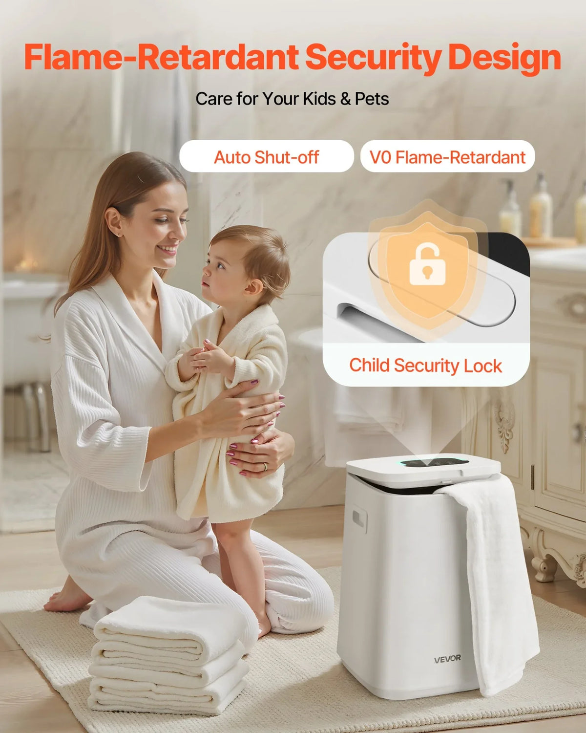 VEVOR Towel Warmers for Bathroom, Towel Warmer Bucket with Child Lock & High-Temp Indicator & 24H Delay Timer & Auto Shut Off Fits up to 4 Oversized Bath Towels, Blankets, Clothes, Bathrobes and More - View 3