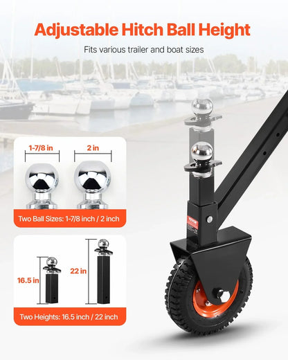 VEVOR Trailer Dolly, 300lbs Tongue Weight Capacity, 16.5 inch and 22 inch Height Adjustable Trailer Dolly, with 1-7/8 inch and 2 inch Balls, 8.5 inch Pneumatic Rubber Tire, for Moving RV Trailer - View 2