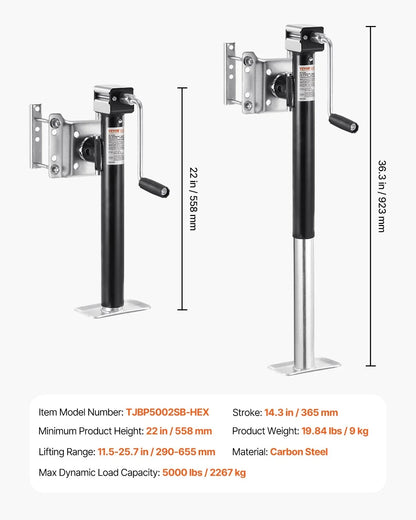 VEVOR Trailer Jack, 5000 lbs Dynamic Load Capacity, Heavy Duty Swivel Bolt-on Trailer Jack, 14.3" Lift Trailer Jack Stand with Handle for RV Trailer, Horse Trailer, Utility Trailer, and Yacht Trailer - View 6