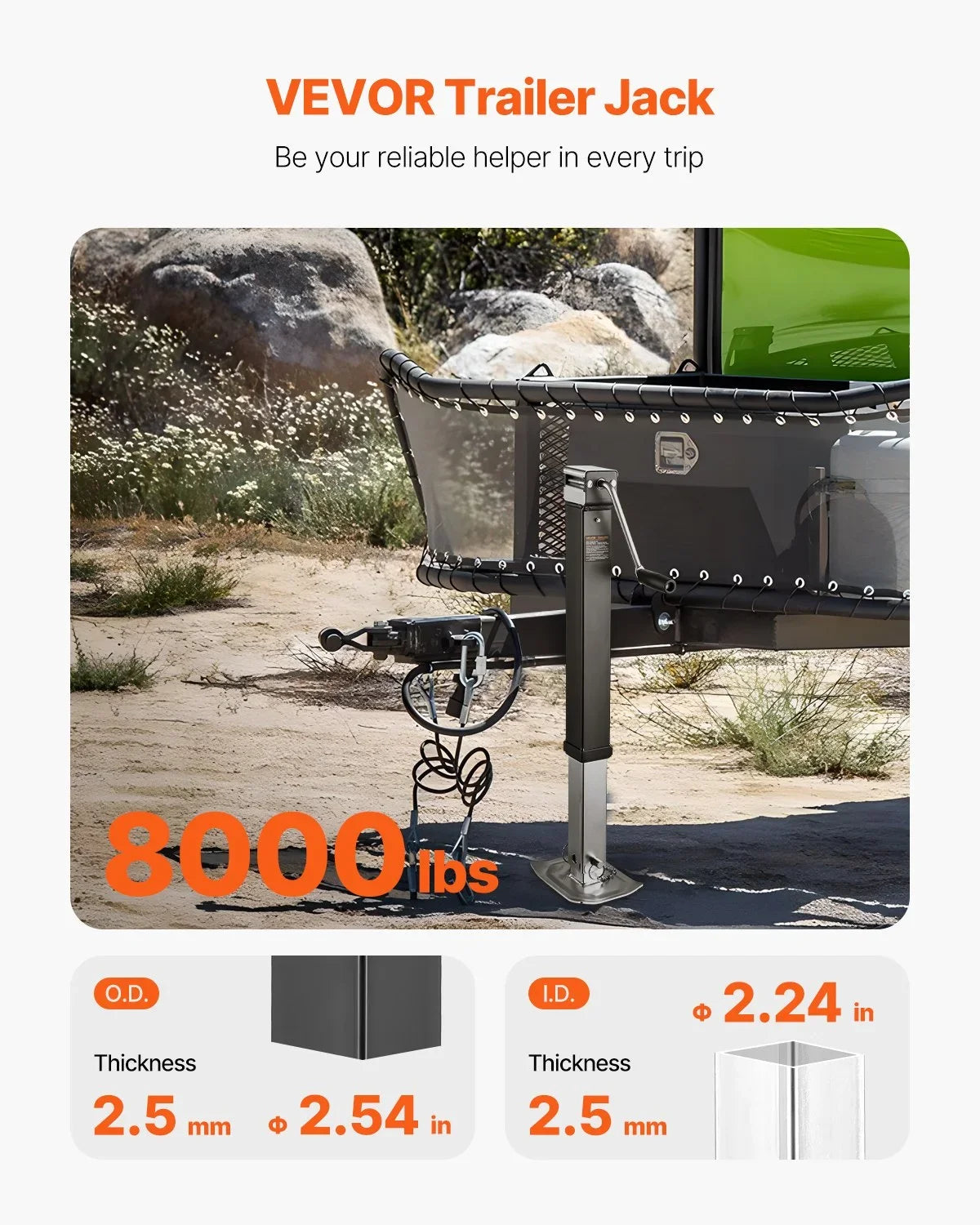 VEVOR Trailer Jack, 8000 lbs Dynamic Load Capacity, Weld-on Pipe-Mount Swivel Trailer Jack with Ergonomic Handle, 15-inch Vertical Travel, Suitable for RV, Horse, Utility, Camping and Yacht Trailers - View 2