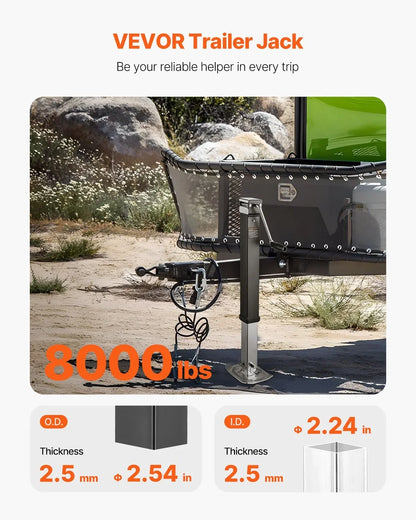 VEVOR Trailer Jack, 8000 lbs Dynamic Load Capacity, Weld-on Pipe-Mount Swivel Trailer Jack with Ergonomic Handle, 15-inch Vertical Travel, Suitable for RV, Horse, Utility, Camping and Yacht Trailers - View 2