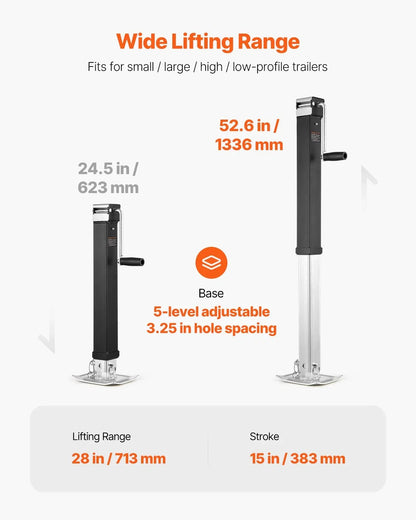 VEVOR Trailer Jack, 8000 lbs Dynamic Load Capacity, Weld-on Pipe-Mount Swivel Trailer Jack with Ergonomic Handle, 15-inch Vertical Travel, Suitable for RV, Horse, Utility, Camping and Yacht Trailers - View 5