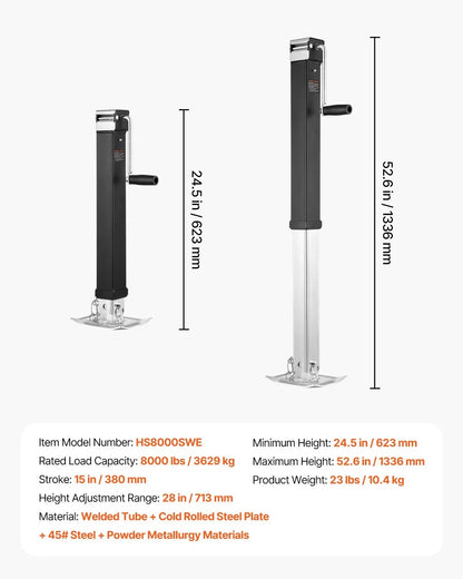 VEVOR Trailer Jack, 8000 lbs Dynamic Load Capacity, Weld-on Pipe-Mount Swivel Trailer Jack with Ergonomic Handle, 15-inch Vertical Travel, Suitable for RV, Horse, Utility, Camping and Yacht Trailers - View 7