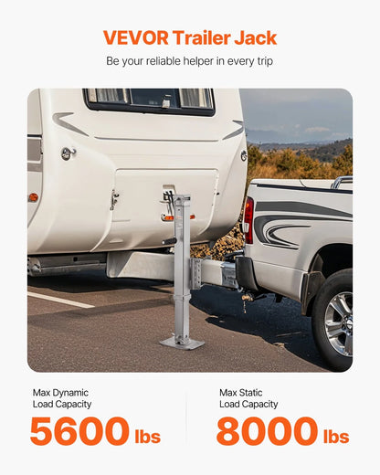 VEVOR Trailer Jack, 8000 lbs Static Load Capacity, Heavy Duty Swivel Bolt-on Trailer Jack, 28.5" Lift Trailer Jack Stand with Handle for RV Trailer, Horse Trailer, Utility Trailer, and Yacht Trailer