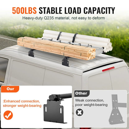 VEVOR Trailer Ladder Rack, 60" 2 Crossbars Ladder Roof Rack, Heavy-duty Steel Van Roof Ladder Rack, 500 lbs Capacity Van Ladder Rack, Fit for Universal Truck Roofs - View 2