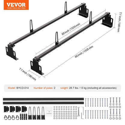 VEVOR Trailer Ladder Rack, 60" 2 Crossbars Ladder Roof Rack, Heavy-duty Steel Van Roof Ladder Rack, 500 lbs Capacity Van Ladder Rack, Fit for Universal Truck Roofs - View 6