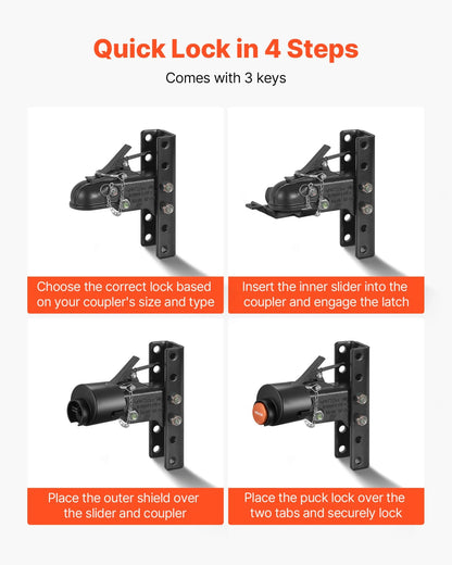 VEVOR Trailer Lock, Fits 2-5/16-Inch Cast Ball Couplers, Heavy Duty Hitch Lock with 3 Keys Secures Security Chains, Corrision-resistant, Anti-Theft RV Trailer Locks for RV, Trailer, Boat - View 4