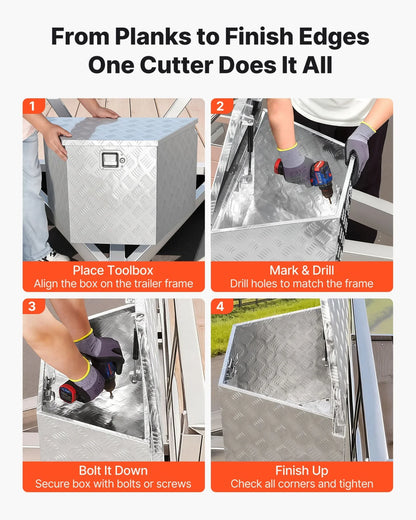 VEVOR Trailer Tongue Box, 29" x 16.1" x 18" Aluminum Trailer Tongue Tool Box, Heavy Duty Storage Organizer with Lock & Keys, Utility Tool Chest for Pickup Truck Bed, RV, SUV, Off-Road Vehicle, Silver - View 4
