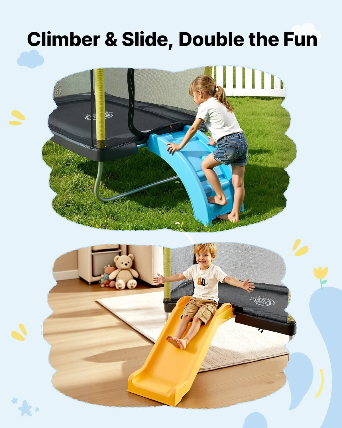 VEVOR Trampoline for Kids, Toddler Mini Trampoline, 132 lbs Capacity Indoor Outdoor Play Toys with Enclosure Net, Slide, and Ring, Easy to Assemble, Christmas Toys Birthday Gifts for Girls Boys - View 4