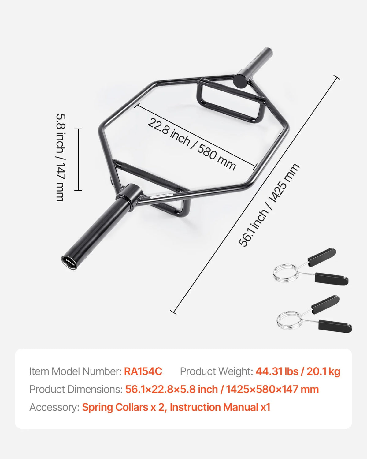 VEVOR Trap Bar Hex Bar, 2-Inch Hex Barbell, 800 LBS Capacity Shrug Bars with Knurled Grips, Weightlifting and Strength Training Equipment, Home Gym for Squats, Deadlifts, Shoulder Presses, Black - View 7