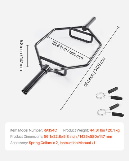 VEVOR Trap Bar Hex Bar, 2-Inch Hex Barbell, 800 LBS Capacity Shrug Bars with Knurled Grips, Weightlifting and Strength Training Equipment, Home Gym for Squats, Deadlifts, Shoulder Presses, Black - View 7