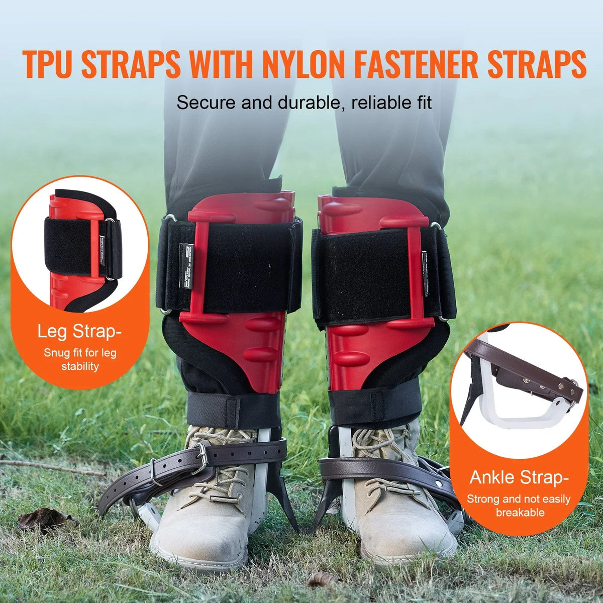 VEVOR Tree Climbing Spikes, 1 Pair Aluminum Climbing Spurs, 350lbs Load Capacity Tree Climbing Gear with Straps and Spike Protectors, Arborist Equipment for Climbers, Hunting, Fruit Picking, Red - View 4