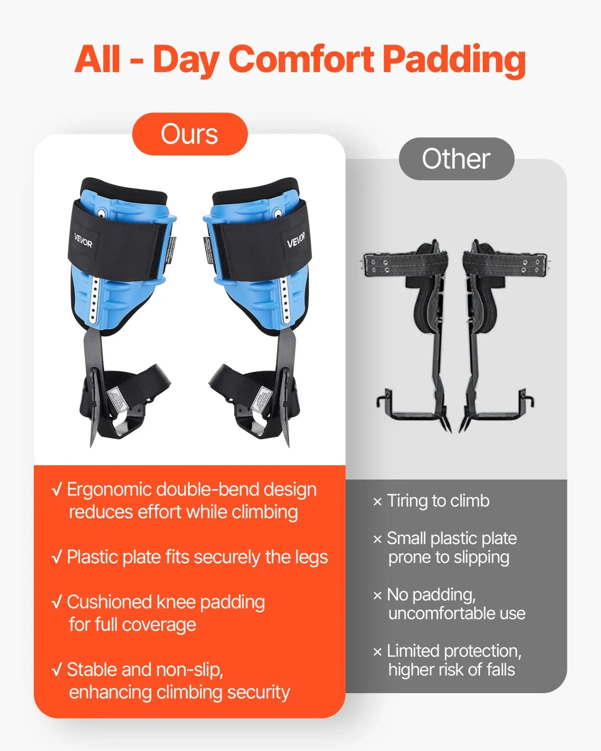 VEVOR Tree Climbing Spikes, Height-Adjustable Tree Climbing Gear with Straps & Padding Cushion, 350 lbs Load Capacity, Heavy Duty Steel Climb Spurs Arborist Equipment for Fruit Picking Hunting - View 3