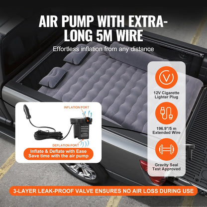 VEVOR Truck Bed Air Mattress, for 6-6.5 ft Full Size Truck Beds, Inflatable Air Mattress Camping Bed with 12V Air Pump 2 Pillows, Carry Bag, for Chevrolet Silverado, Dodge Ram, Ford 150/250/350 - View 3