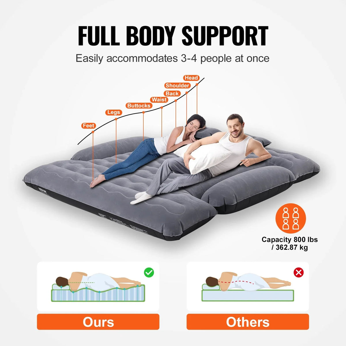 VEVOR Truck Bed Air Mattress, for 6-6.5 ft Full Size Truck Beds, Inflatable Air Mattress Camping Bed with 12V Air Pump 2 Pillows, Carry Bag, for Chevrolet Silverado, Dodge Ram, Ford 150/250/350 - View 4