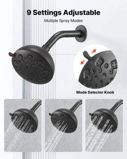 VEVOR Tub and Shower Faucet Set, Complete with 4.7-Inch Rainfall Shower Head and Bathtub Spout, 9-Setting Adjustable Spray, Single-Handle Tub Trim Kit with Brass Pressure Balancing Valve, Matte Black - View 5