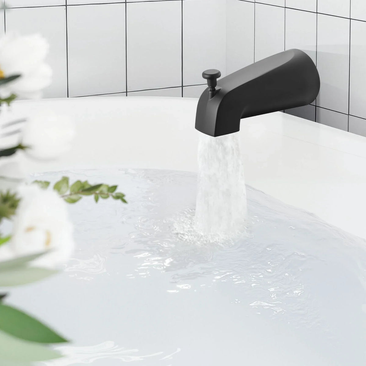 VEVOR Tub and Shower Faucet Set, Complete with 5.1-Inch Rainfall Shower Head and Bathtub Spout, 5-Setting Adjustable Spray, Single-Handle Tub Trim Kit with Brass Pressure Balancing Valve, Matte Black - View 7