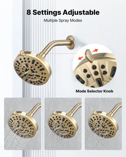 VEVOR Tub and Shower Faucet Set, Complete with 5-Inch Rainfall Shower Head and Bathtub Spout, 8-Setting Adjustable Spray, Single-Handle Tub Trim Kit with Brass Pressure Balancing Valve, Gold Finish - View 4