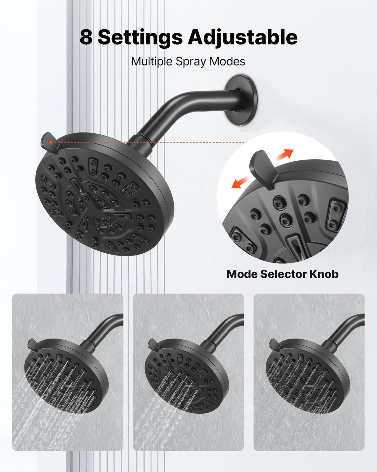 VEVOR Tub and Shower Faucet Set, Complete with 5-Inch Rainfall Shower Head and Bathtub Spout, 8-Setting Adjustable Spray, Single-Handle Tub Trim Kit with Brass Pressure Balancing Valve, Matte Black - View 5