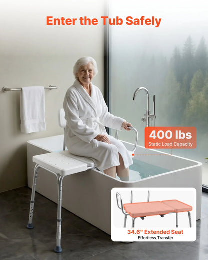 VEVOR Tub Transfer Bench for Bathtub, 400 lbs Capacity Heavy Duty Shower Chair with Arm, Backrest and Curtain Slot, Height Adjustable Shower Bench Bath Seat for Adults, Seniors, Elderly and Disabled