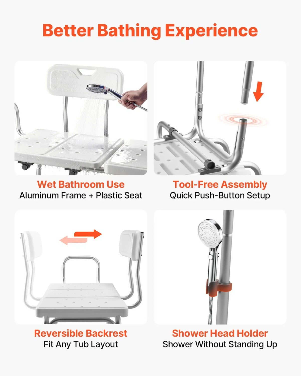 VEVOR Tub Transfer Bench for Bathtub, 400 lbs Capacity Heavy Duty Shower Chair with Arm, Backrest and Curtain Slot, Height Adjustable Shower Bench Bath Seat for Adults, Seniors, Elderly and Disabled - View 5