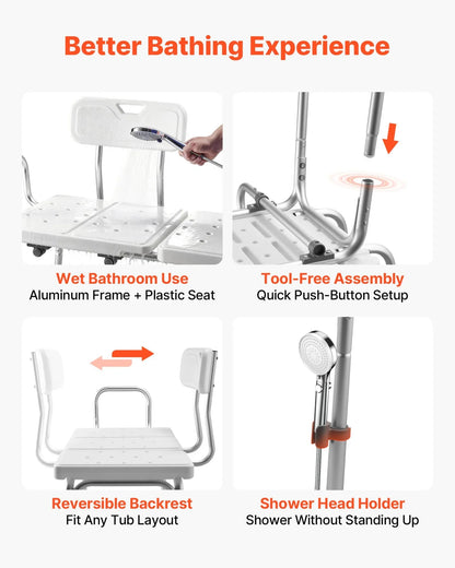 VEVOR Tub Transfer Bench for Bathtub, 400 lbs Capacity Heavy Duty Shower Chair with Arm, Backrest and Curtain Slot, Height Adjustable Shower Bench Bath Seat for Adults, Seniors, Elderly and Disabled - View 5