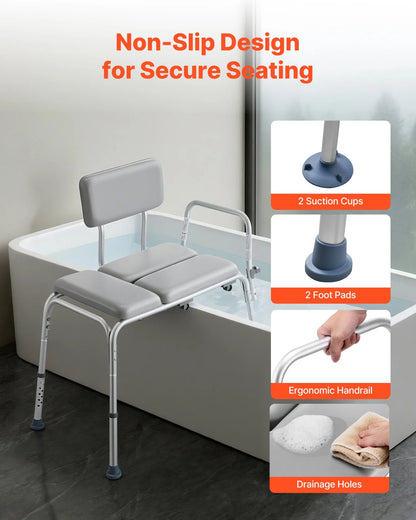 VEVOR Tub Transfer Bench for Bathtub, 500 lbs Weight Capacity Heavy Duty Shower Chair with Arm and Backrest, Height Adjustable Bathroom Shower Bench Bath Seat for Adults, Seniors, Elderly and Disabled - View 3