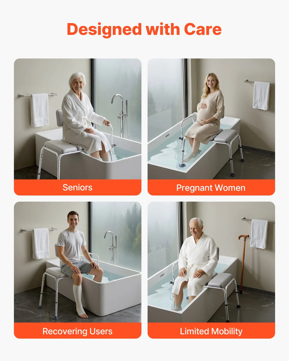 VEVOR Tub Transfer Bench for Bathtub, 500 lbs Weight Capacity Heavy Duty Shower Chair with Arm and Backrest, Height Adjustable Bathroom Shower Bench Bath Seat for Adults, Seniors, Elderly and Disabled - View 5