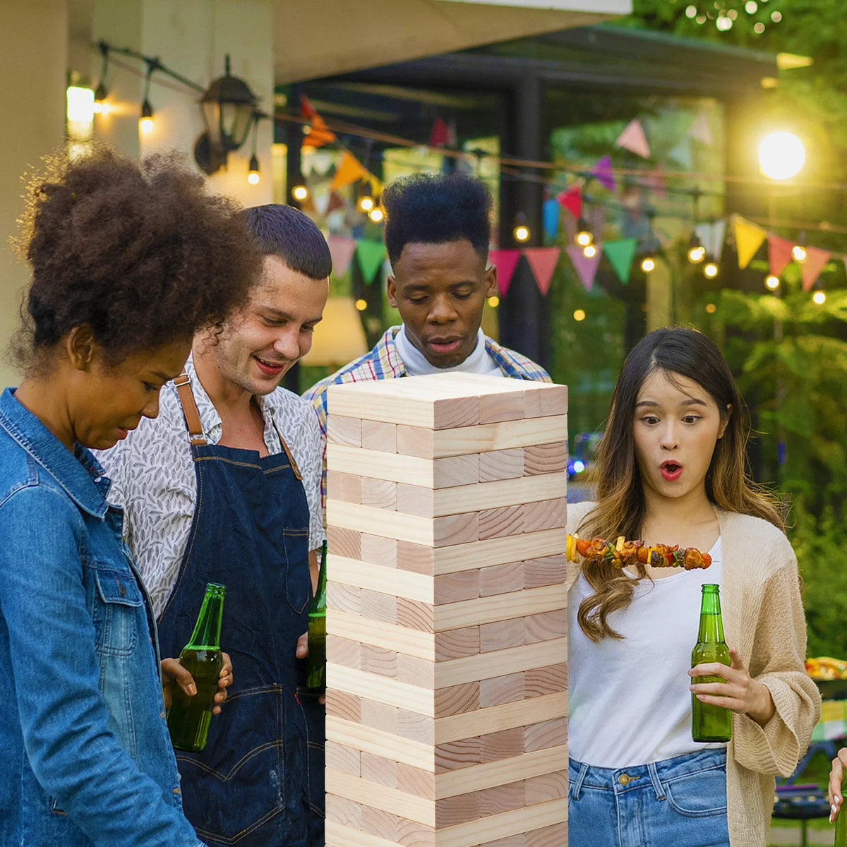 VEVOR Tumbling Timber Toy, 60 Blocks Giant Tumble Tower Blocks Game, Pine Wood Tumbling Tower Game with Storage Crate and Scoreboard, Wooden Stacking Game, Tumble Tower Family Games for Indoor/Outdoor
