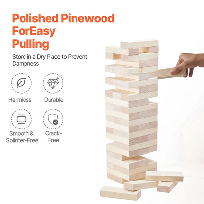 VEVOR Tumbling Timber Toy, 60 Blocks Giant Tumble Tower Blocks Game, Pine Wood Tumbling Tower Game with Storage Crate and Scoreboard, Wooden Stacking Game, Tumble Tower Family Games for Indoor/Outdoor - View 4