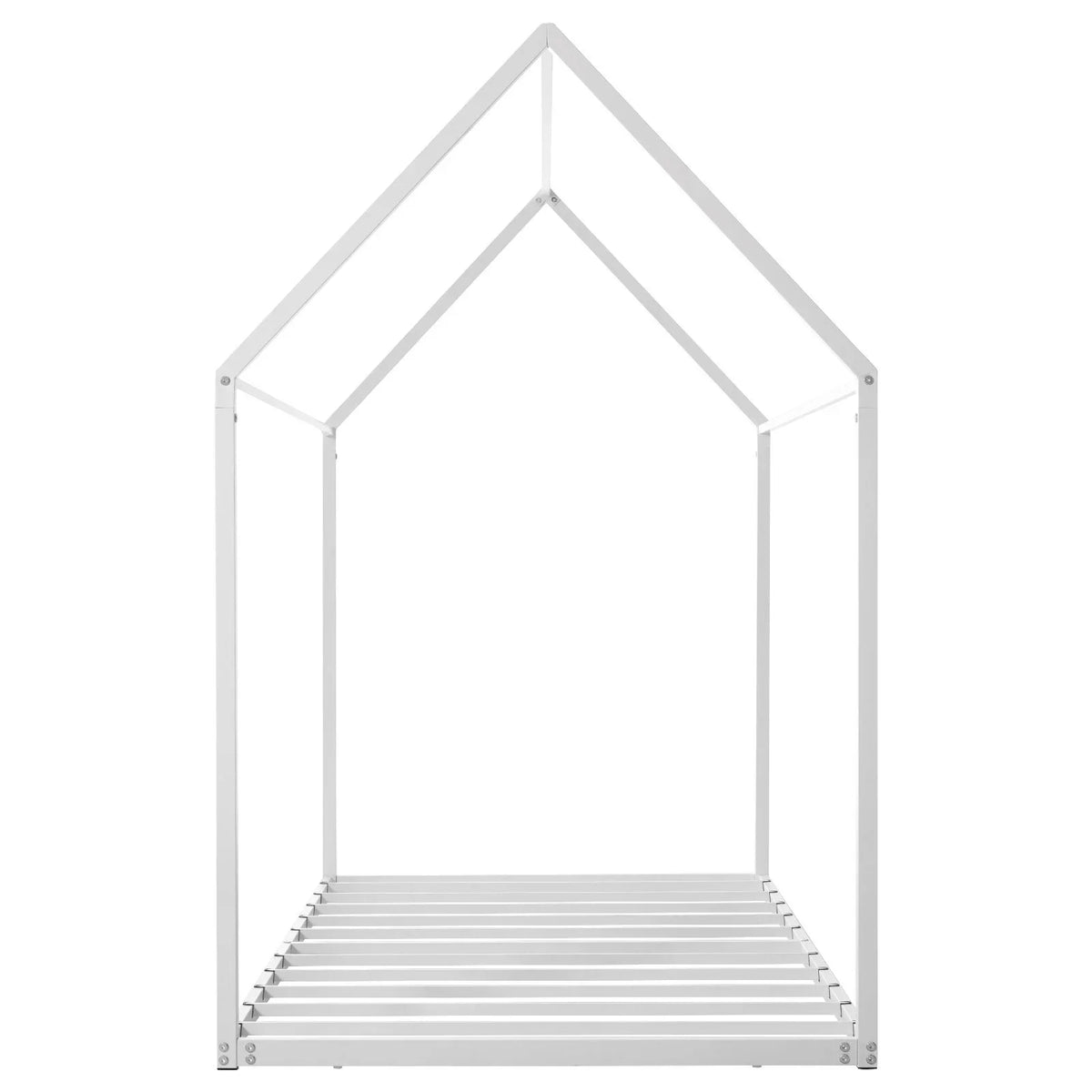 VEVOR Twin Size House Bed Frame, Metal Kids Floor Bed Frame with Roof, Heavy Duty Steel Slats Support, House Shape Bedframe for Girls and Boys, No Box Spring Needed, Easy Assembly, White - View 10