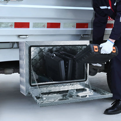 VEVOR Underbody Truck Box, 24"×17"×18" Pickup Storage Box, Heavy Duty Aluminum Diamond Plate Tool Box with Lock and Keys, Waterproof Trailer Storage Box with T-Handle Latch for Truck, Van, Trailer - View 8