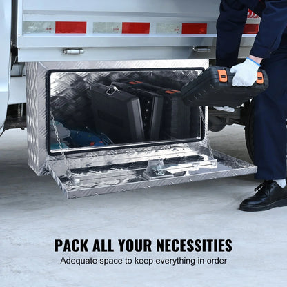 VEVOR Underbody Truck Box, 30"×17"×18" Pickup Storage Box, Heavy Duty Aluminum Diamond Plate Tool Box with Lock and Keys, Waterproof Trailer Storage Box with T-Handle Latch for Truck, Van, Trailer - View 3