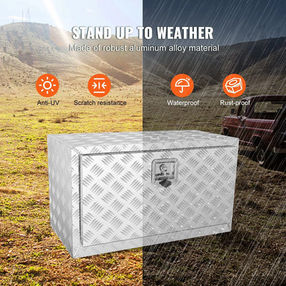 VEVOR Underbody Truck Box, 30"×17"×18" Pickup Storage Box, Heavy Duty Aluminum Diamond Plate Tool Box with Lock and Keys, Waterproof Trailer Storage Box with T-Handle Latch for Truck, Van, Trailer - View 4