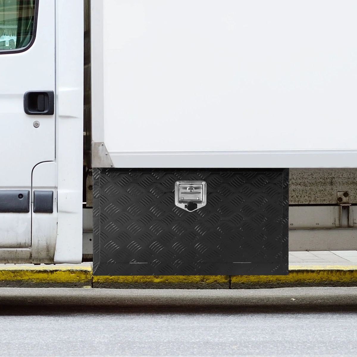 VEVOR Underbody Truck Box, 30" x 17" x 18" Pickup Storage Box, Heavy Duty Aluminum Diamond Plate Tool Box with Lock and Keys, Waterproof Trailer Storage Box with T-Handle Latch for Truck, Van, Trailer - View 7